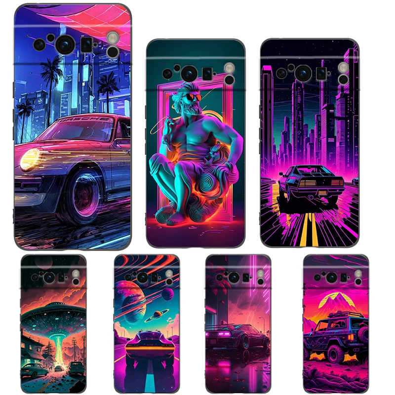 Synth wave Retro Handy hülle Abdeckung für Google Pixel 8 7 6 7a 6a Pro 5g stoß festes Silikon weich 9 pro xl 8 pro 5g Shell Coque Capa