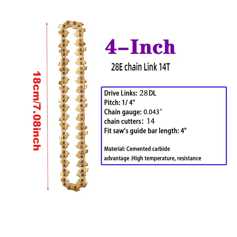 Description Picture 5 of item4 Inch Golden Chains Set for Electric Chainsaw Chain Parts Metal Guide Plate Chain Saw Blade Replacement Guide Bar Power Tool