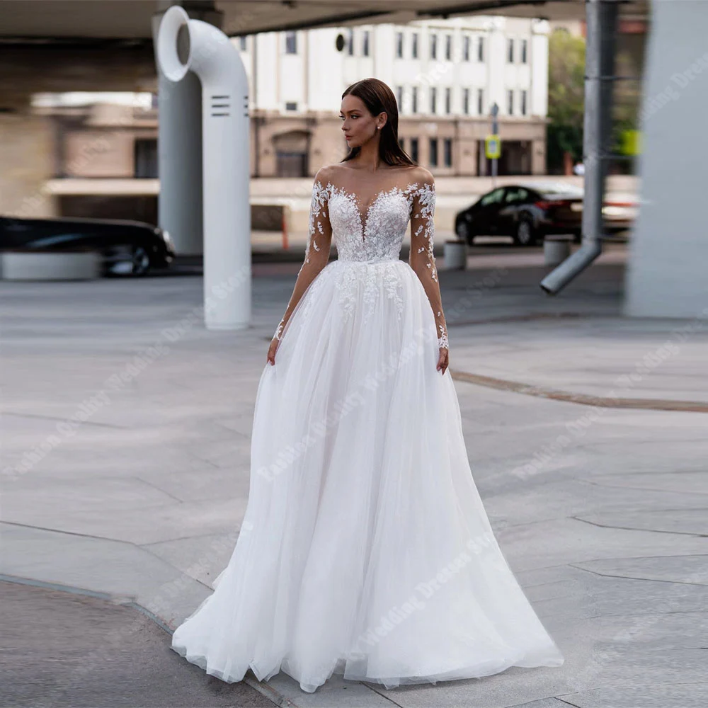 Sexy Backless Women Wedding Dresses Shine Tulle A-Line Bride Gowns Mopping Length Graduation Vestidos De Novias 2024 Customized 3