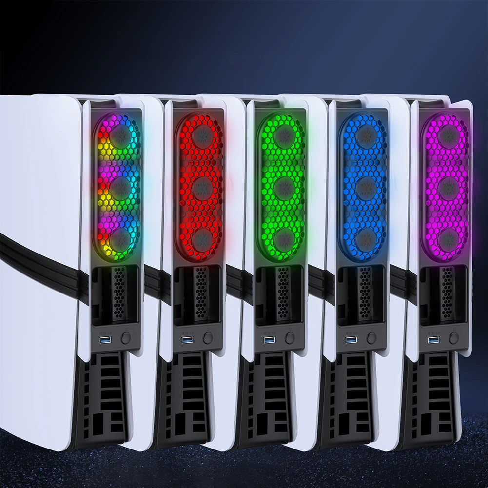 RGB Cooling Fan For PS5 Pro/PS5 Slim Console Quiet Cooling System with USB Port For PS 5 Pro/Slim Disc & Digital Edition