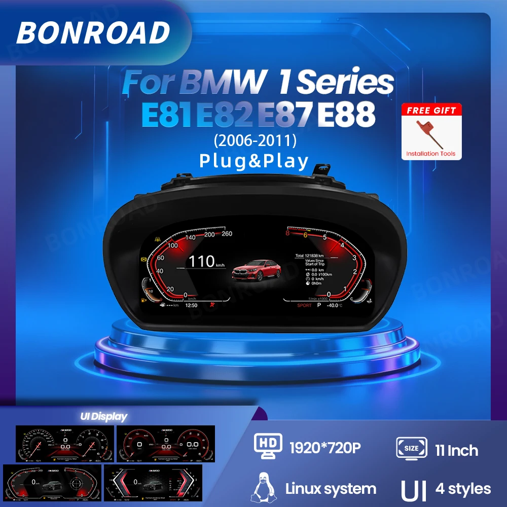 BONROAD 11 "LCD grupo de instrumentos digitales Panel de tablero CarPlay Android Auto para BMW 1 serie E81 E82 E87 E88 Navi velocímetro 1