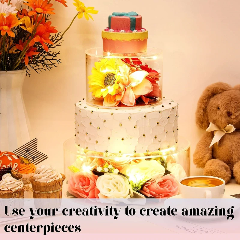 2Pcs Acrylic Cake Stand Fillable Risers with LED Lights, Clear Stackable Cake Display T... - UGI Packaging