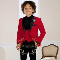 Costume de smoking de mariage pour garçons, 3 pièces, veste à col à visière, pantalon, gilet, ensemble Blazer formel pour enfant, tenue cintrée, costume garcon mariage 4