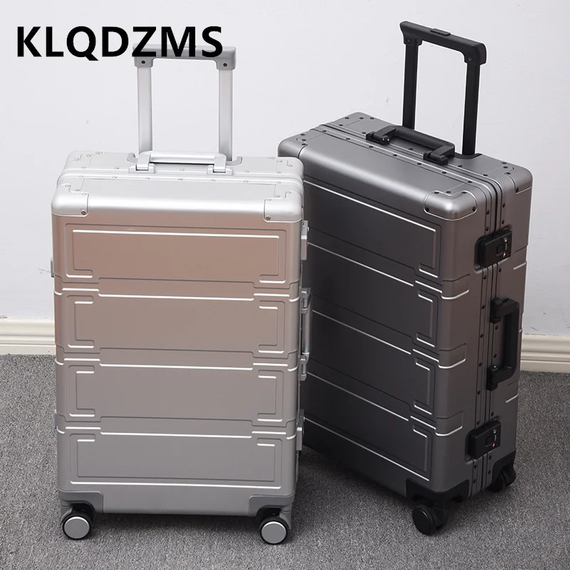 

KLQDZMS Aluminum Magnesium Alloy 20"24"26"28 Inch Silent Universal Wheel Suitcase TSA Lock Cabin Unisex Luggage Case