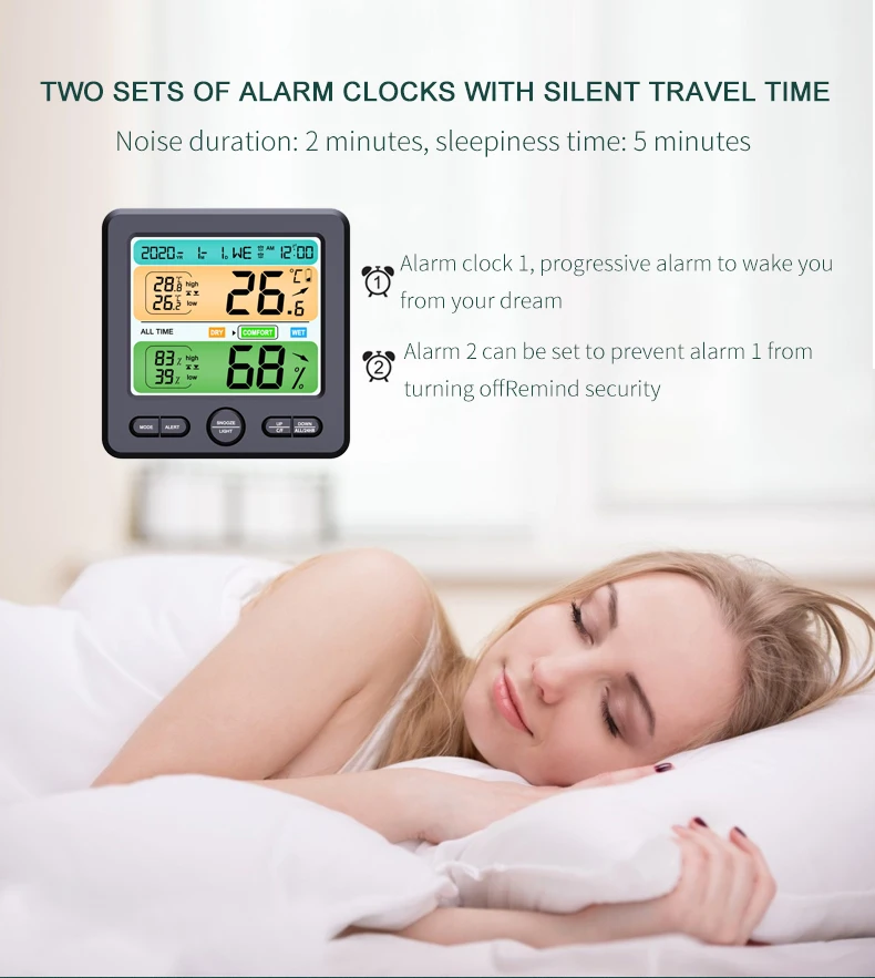 S8f30c053cfa2435abcbf12924faa1a52w Home Indoor Temperature Humidity Meter LCD Display Backlight Digital Thermometer Hygrometer With Alarm Clock Calendar Function