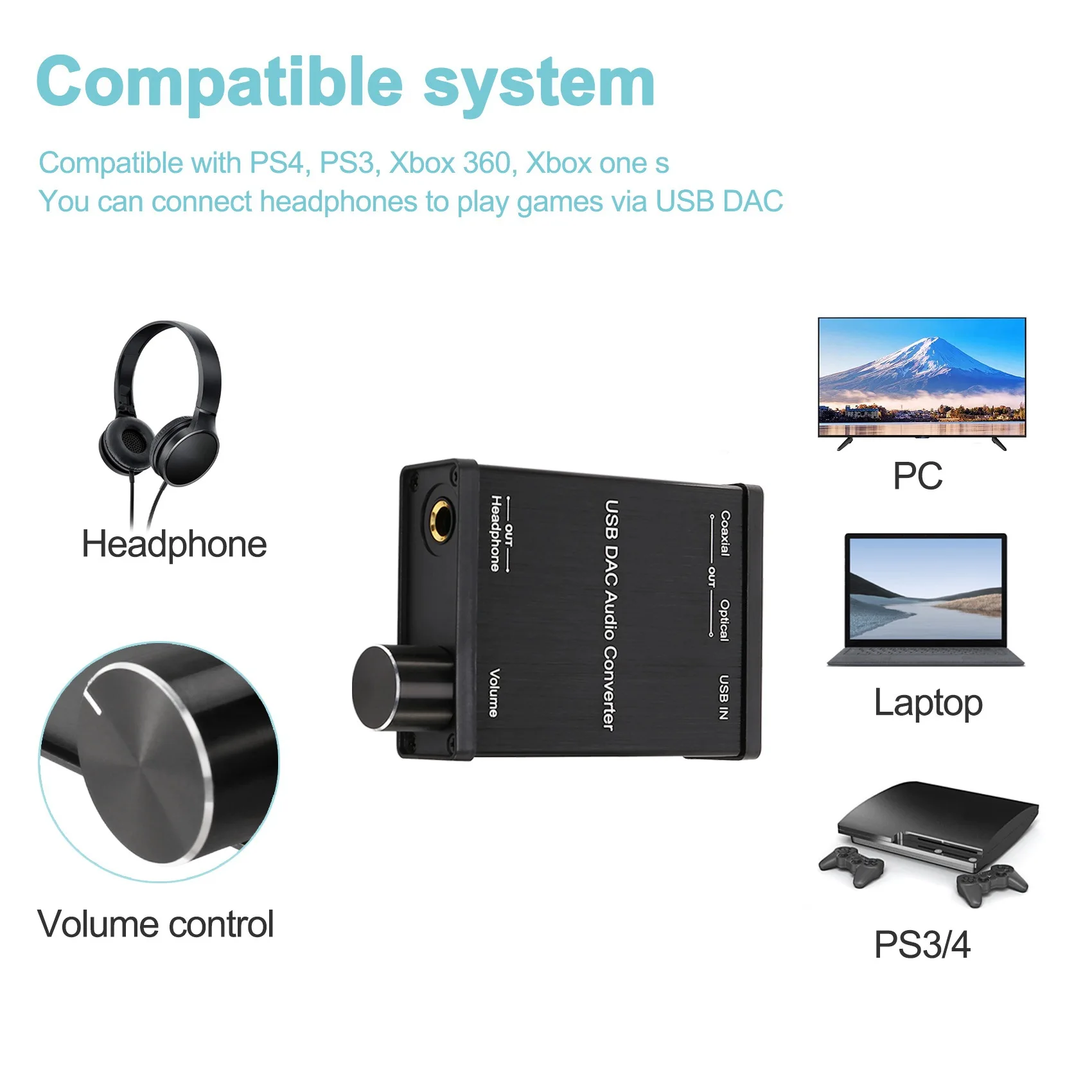 A75Q-USB-동축 S/PDIF 광학 3.5Mm/6.3Mm 헤드폰 변환기 USB DAC 디지털-아날로그 오디오 변환기(Windows XP용)