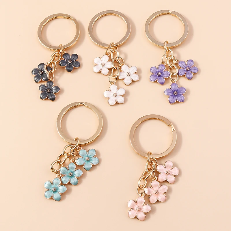 Nette Emaille Keychain Bunte Sakura Blume Schlüssel Ring Süße Schlüssel Ketten für Frauen Mädchen Handtasche Zubehör DIY Schmuck Geschenke