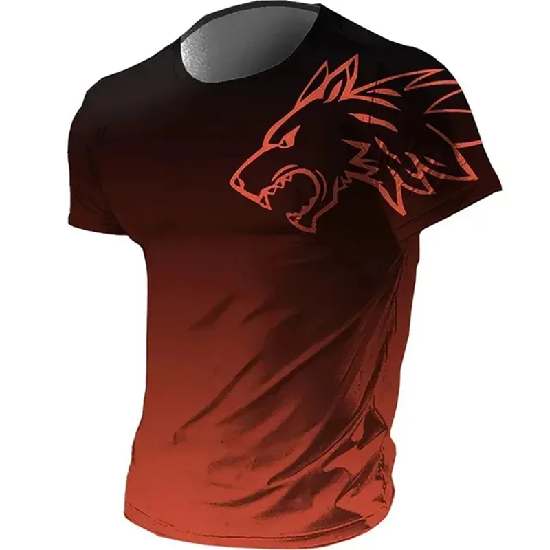 T-shirt da Uomo per Fitness e Sport, Estate 2026, Stile Vintage, Stampa 3D, Asciugatura Rapida, Sfumato, Motivo Lupo, Manica Corta - immagine 3