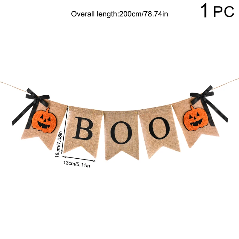 Halloween Burlap Banner BOO Pumpkin Bunting Flag Rustic Hanging Garland for Home Fireplace Halloween Party Decoration Supplies
