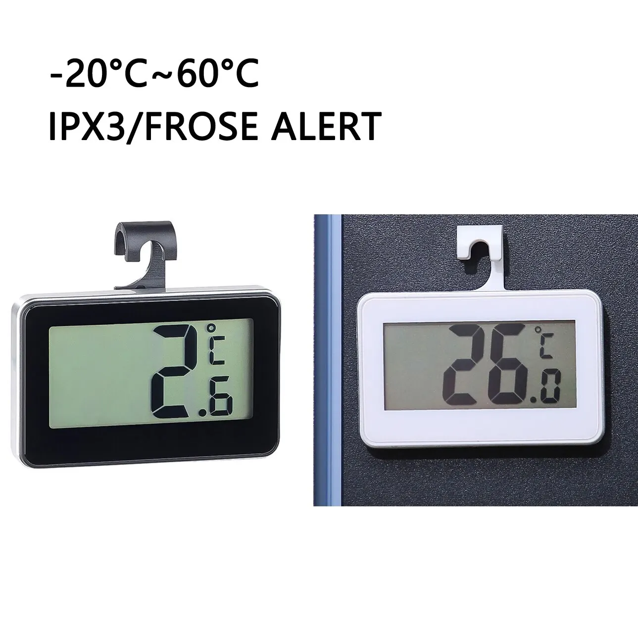 Digital Fridge / Freezer Thermometer Household Thermograph Humidity Meter  IPX3 Waterproof LCD Display Wireless & Hanging Hook - AliExpress