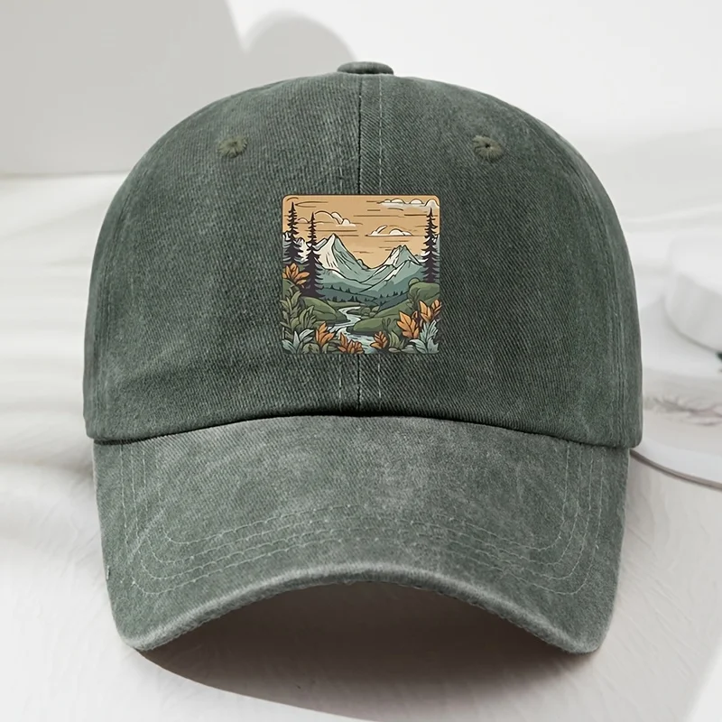 Baseballkappe, Landschaftsdruck, modische Retro-Outdoor-Mütze für Herren und Damen, Outdoor-Sport, Angeln, Wandern, Camping – Detail 4