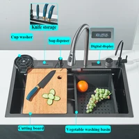 Multifunction Kitchen Sink Stainless Steel with Faucet Digital Display Large Single Bowl Cup Washer With Hot and Cold Water Tap 2