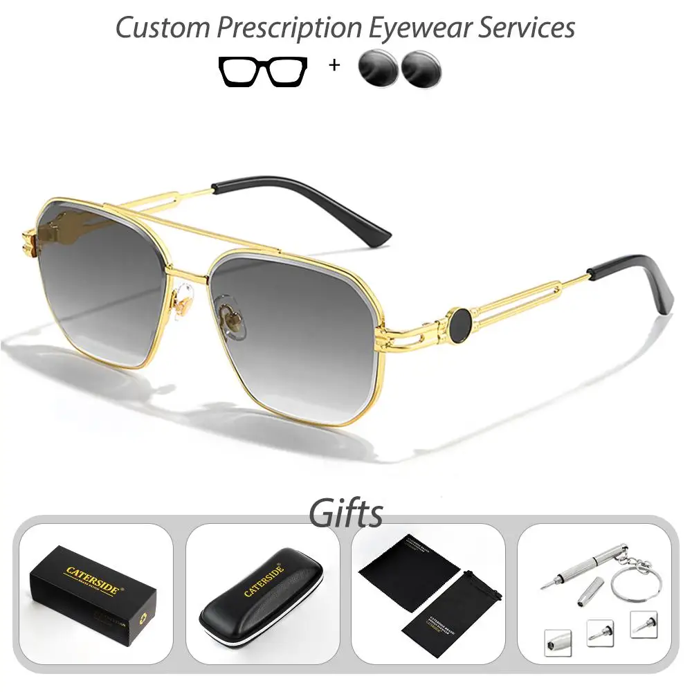 CATERSIDE Herren-Sonnenbrille mit Sehstärke, Metallrahmen, flache Doppelbrücke, optische Sonnenbrille, Damen-Sonnenbrille für den Sommer im Freien, Sehstärkebrille – Detail 9