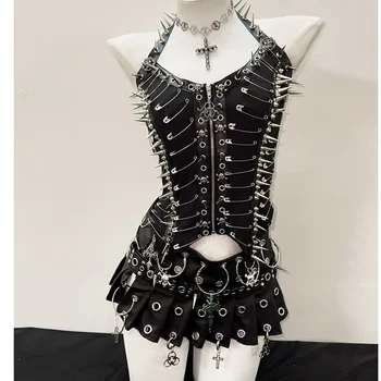 Metal Safety Pin Halter Neck Top 1