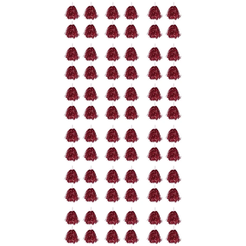 72Pcs Cheerleading Pom Poms Metallic Foil Cheer Pom Poms With Plastic Handle For Adults Kids Cheerleaders Party Red