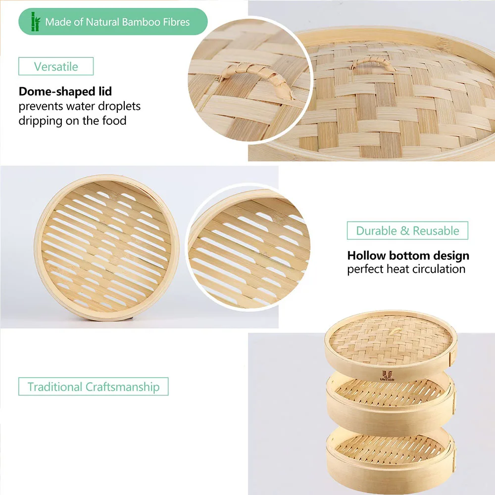 10 Inch Bamboo Steamer With Cover Chinese Steamer Dumplings Bamboo Steamer Steamed Bun Steamer for Fish Meat home