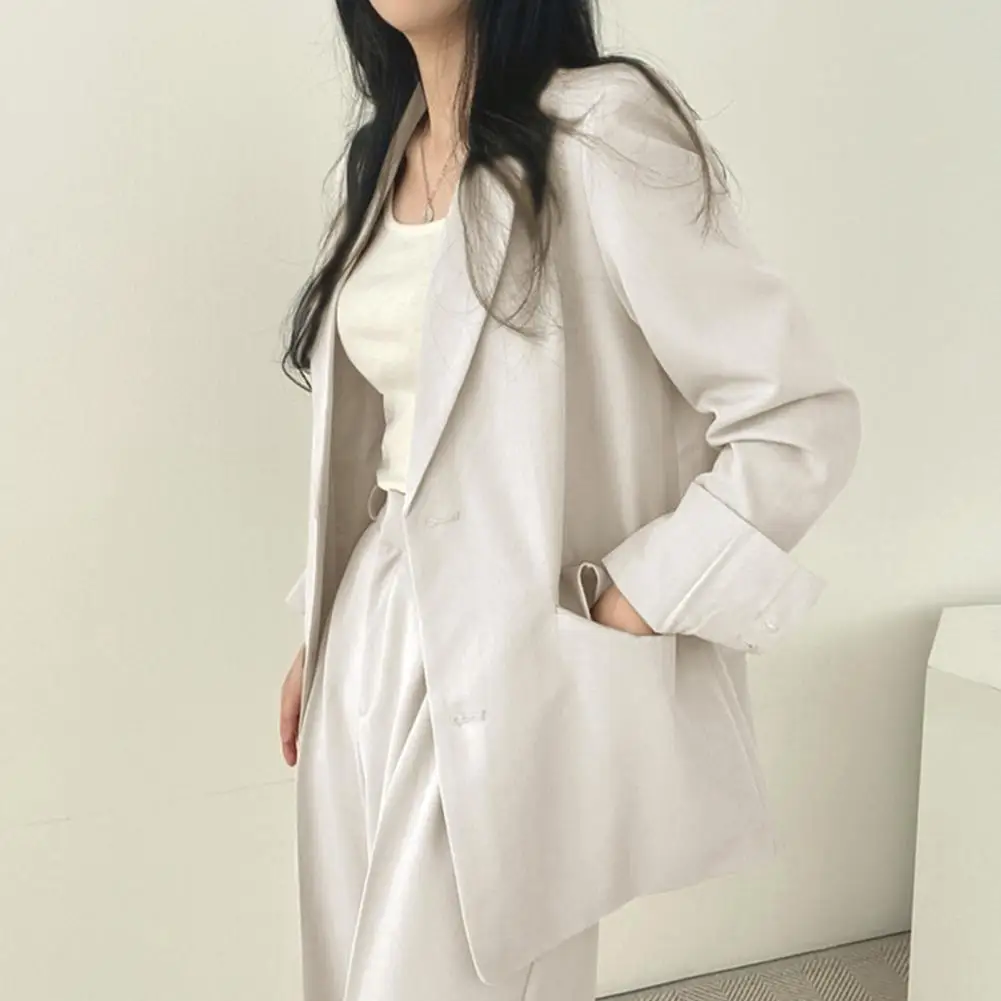 

Minimalist Style Chic Women's Workwear Loose Fit Lapel with Flap Pockets for Spring Autumn Seasons Solid Color