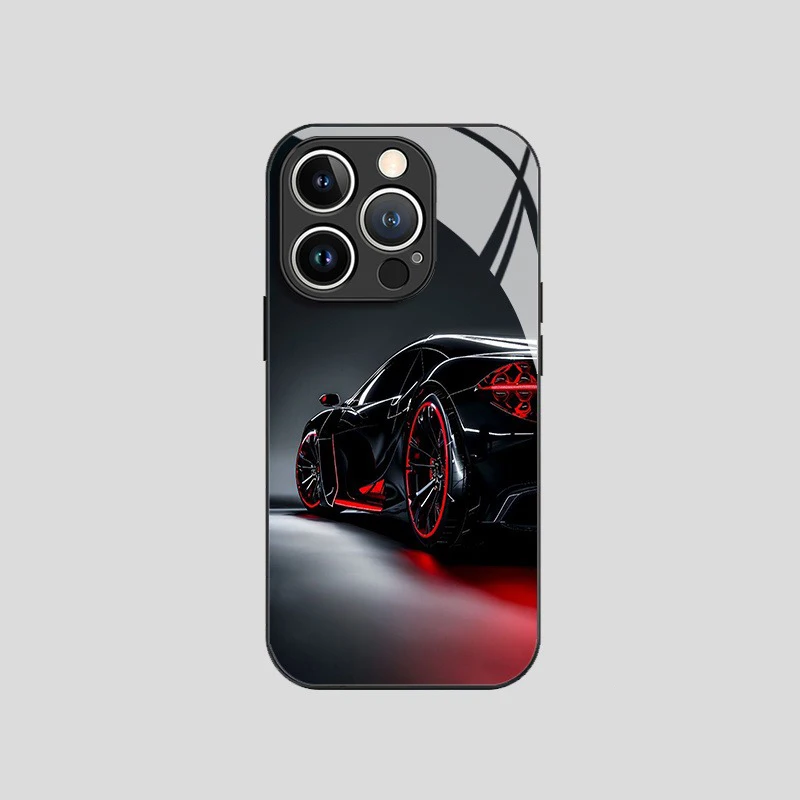 Sleek Black Cool Car Pattern Glass Phone Case