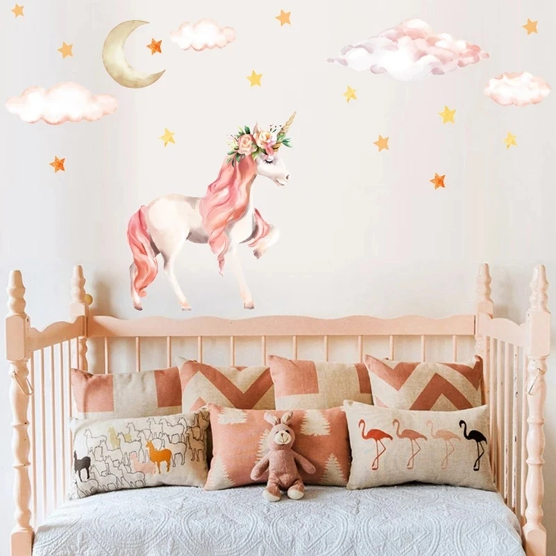 Pink Unicorn Star Cloud Adesivi Murali Per Camerette Per Bambini Ragazze Baby Room Decorazione Della Camera Da Letto Fata Cartoon Animal Nursery Wallp