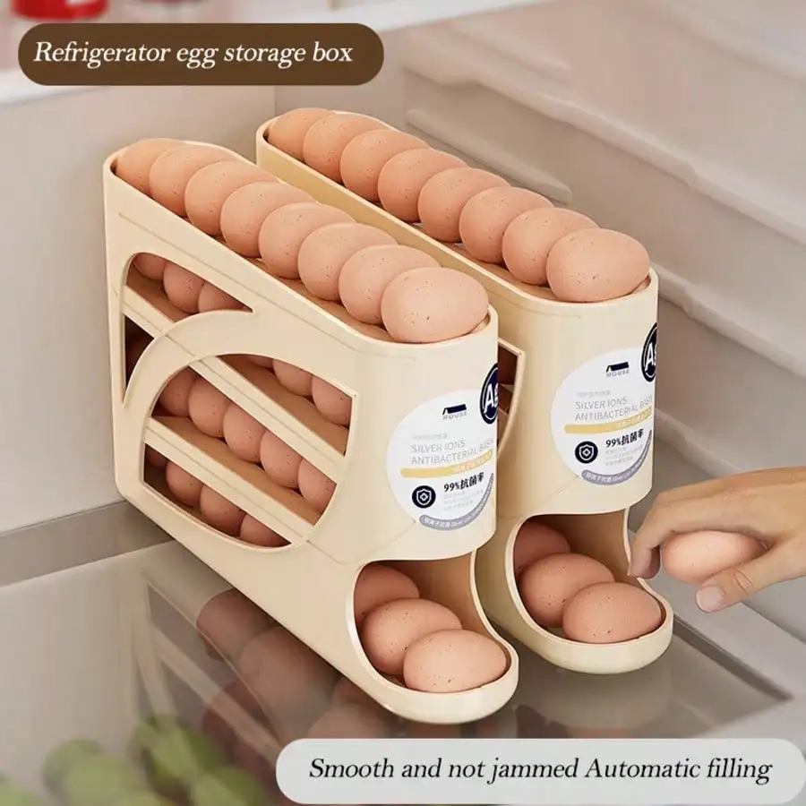 1pc Light Transparent 4-Tier Sliding Egg Dispenser, Automatic Rolling Shatterproof Holder For Fridge & Countertop, Easy-Clean, Washable, Industrial Food Supply Equipment,Space-Saving Refrigerator Side Door Storage Rack For Kitchen Organization,Egg Storage