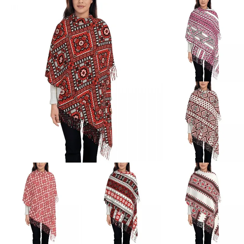 

Fashion Ukraine Ukrainian Embroidery Ornament Tassel Scarf Women Winter Warm Shawl Wrap Female Boho Scarves