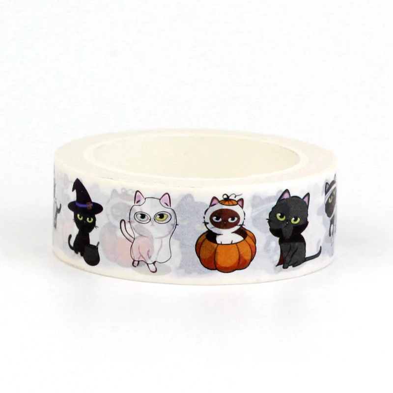 2023 NEW 1X 10M Decorative Happy Halloween Black Cat Set Washi Tape for Planner Adhesive Masking Tape Kawaii Papeleria 2