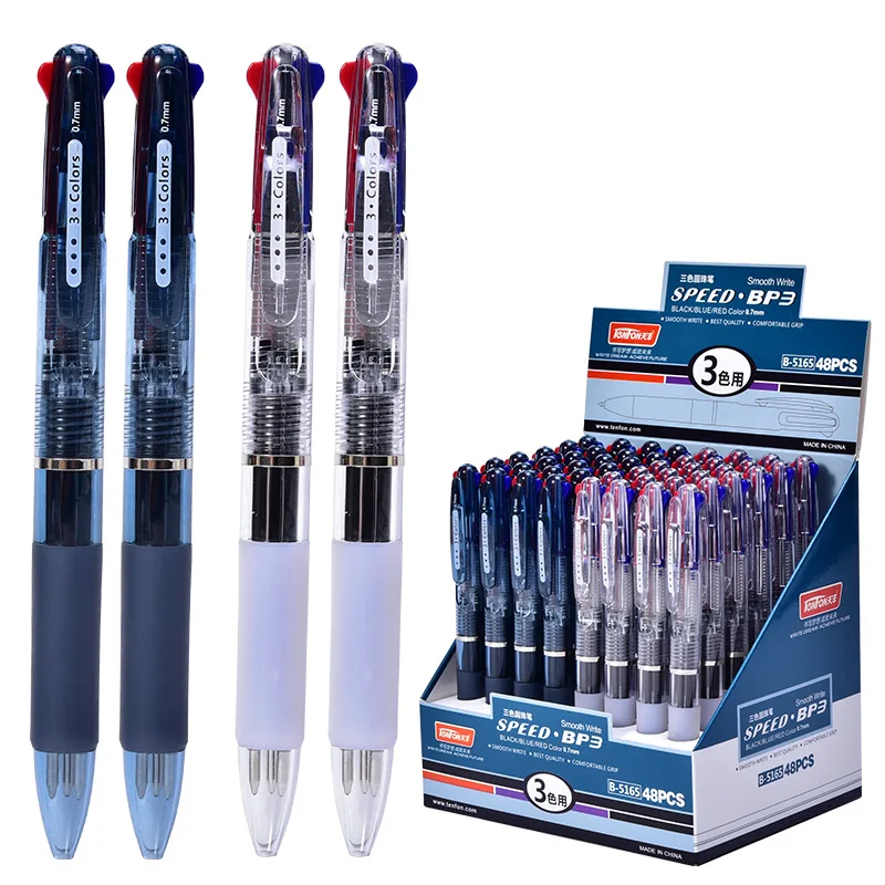 Ballpoint Pen Multifunction Ballpoint Pen Multifunctional Pen Ball Point Pen 2 pcs/lot 0.7mm Smooth Write 3 Colors Transparent Handle Ballpoint Pen Stationery Pens Novelty Gift Ideas School Office Supply