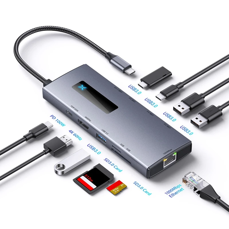 10-in-1 타입-C 허브 4K 60Hz USB C 허브 타입 C - 이더넷 포트 PD 100W USB 3.0 허브 SD/TF 카드 슬롯 노트북 태블릿용-A09I