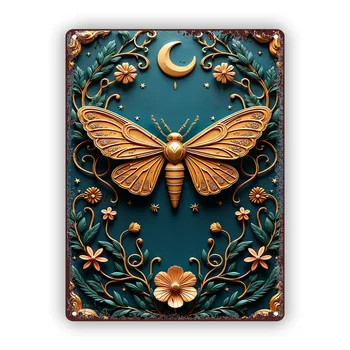 Vintage Metal Moth & Floral 2D Tin Wall Art - 7.87x11.81 2