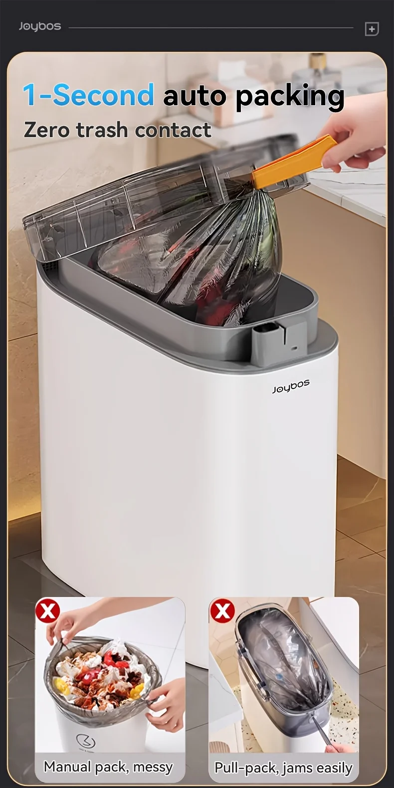 Smart Sensor Trash Can JOYBOS Rechargeable Auto Adsorption Bag Garbage Can For Toilet Living Room Kitchen Household Items