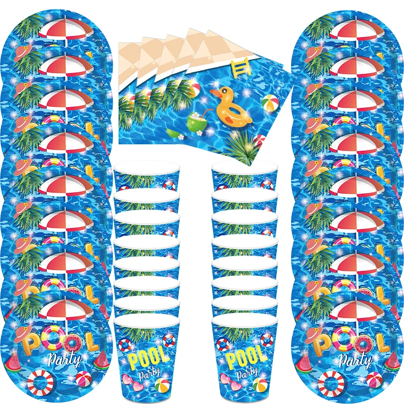 

Summer Disposable Party Tableware Paper Plates Napkins Cups Tablecloth Swimming Pool Rave Party Decor Wedding Birthday Supplies