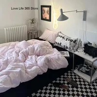 INS Pink Solid Color Bedding Set Girls Boys Single Double Size Flat Sheet Duvet Cover Pillowcase Bed Linens Home Textile