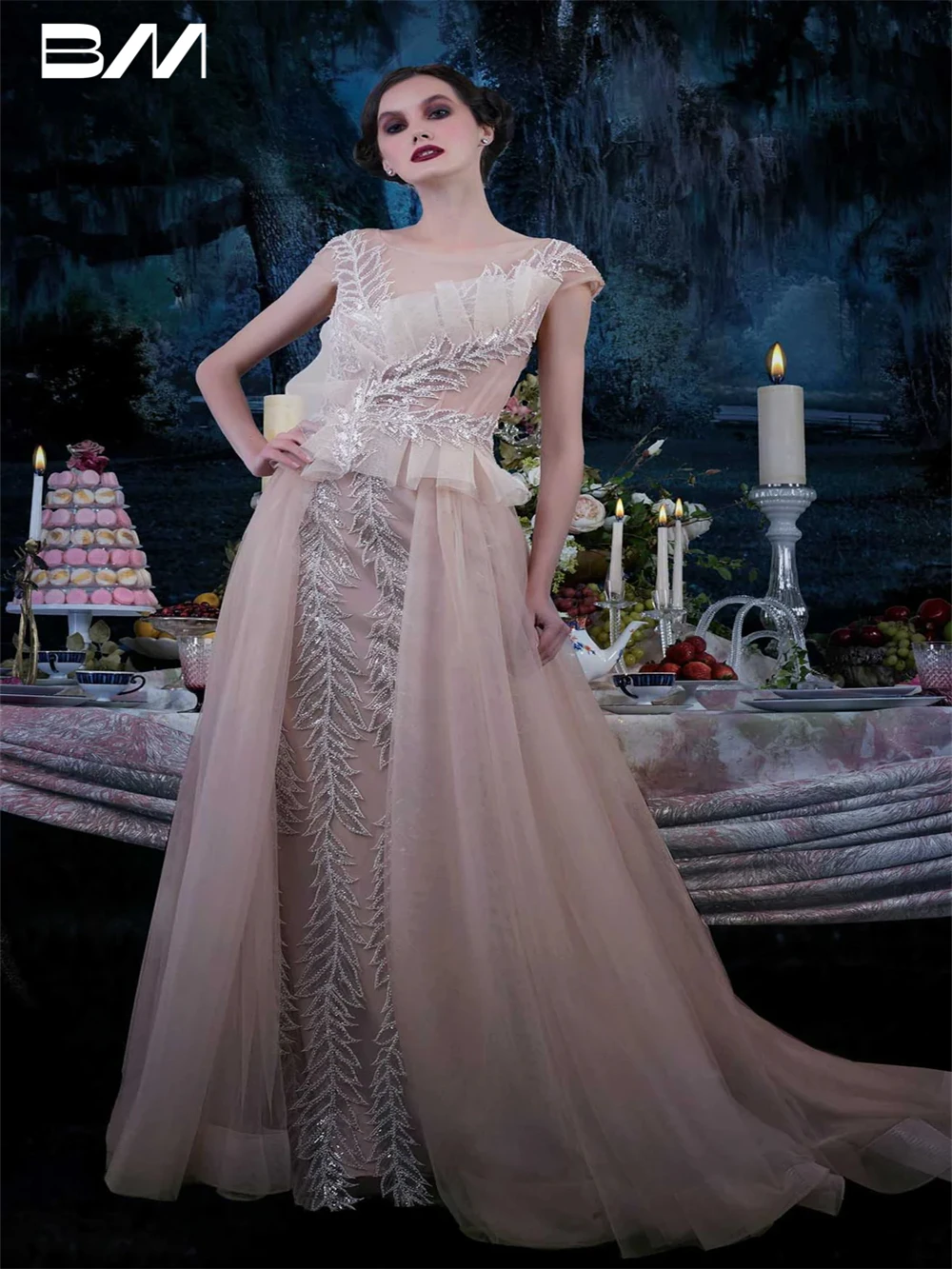 

Luxury Sequins Cap Sleeve Cocktail Party Gown Romantic Sheath Floor-length Evening Dress Bohemian Vestidos De Novia