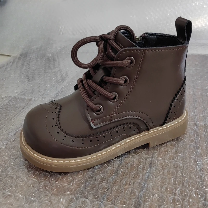 Claladoudou Fashion Children Boots,Solid Brown Black Brogue