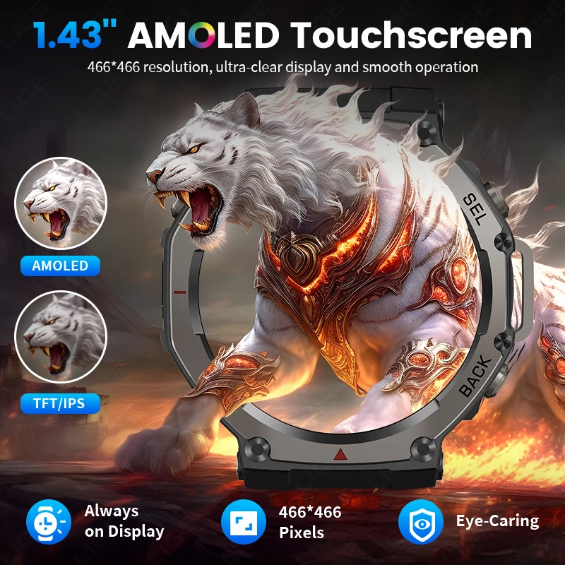 GPS Smart Watch AMOLED 5ATM Waterproof Built-in Dual-band GNSS Compass Military Sport Fitness Smartwatch Men New For Android IOS