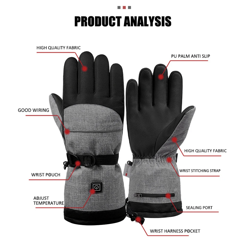 Winter Heating Gloves 3M Cotton Three Level Adjustable Motorcycle Gloves Anti Slip Windproof Riding Gloves Warm Skiing Gloves 3