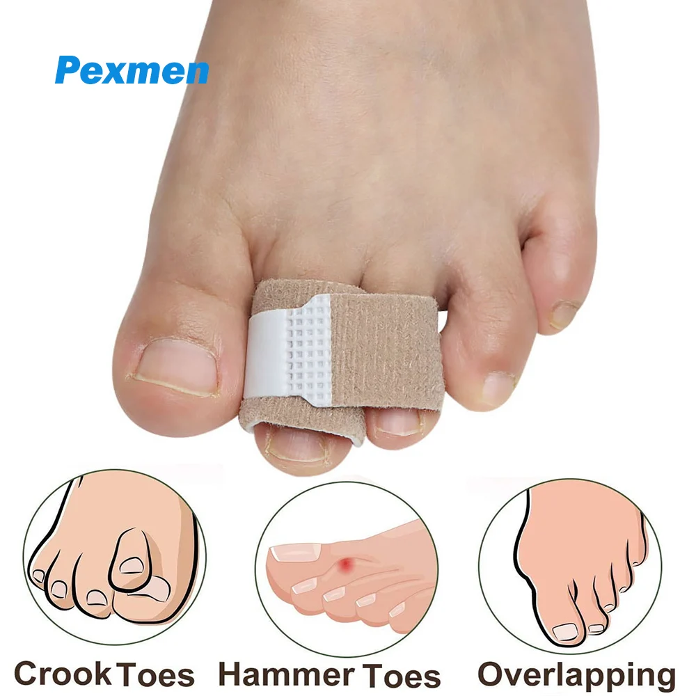 Pexmen 1/2/5/10Pcs Hammer Toe Straightener Toe Splints Wraps Toe Cushions Bandages for Hammertoe Crooked & Overlapping Toes pexmen 1 3 5 10pcs hammer toe straightener fabric buddy toe wraps splints toe corrector for broken crooked and overlapping toes