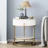 Round Side Table with Drawer, 2 Tier Night Stand with Shelf, Modern Side Table with Gold Legs for Living Room, Bedroom, Dorm 1