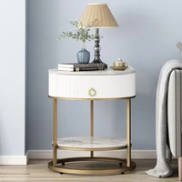 Round Side Table with Drawer, 2 Tier Night Stand with Shelf, Modern Side Table with Gold Legs for Living Room, Bedroom, Dorm 1