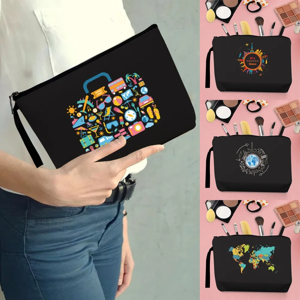 

Makeup Bag Wedding Cosmetic Organiser Lady Travel Toiletry Purse Zipper Pouch Pencil Case Clutch Bags Travel Series Pattern
