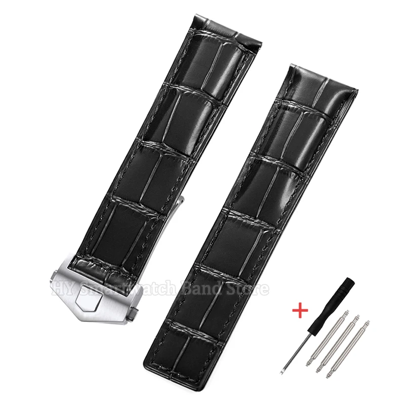 Cowhide Leather Waterproof Watch Strap with Metal Folding Buckle