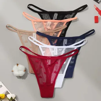 2Pcs Heart See Through Mesh G-String T-Pants Underpants Sexy Lace Sheer Underwear Women's Low Waist Lingerie Thong Panties