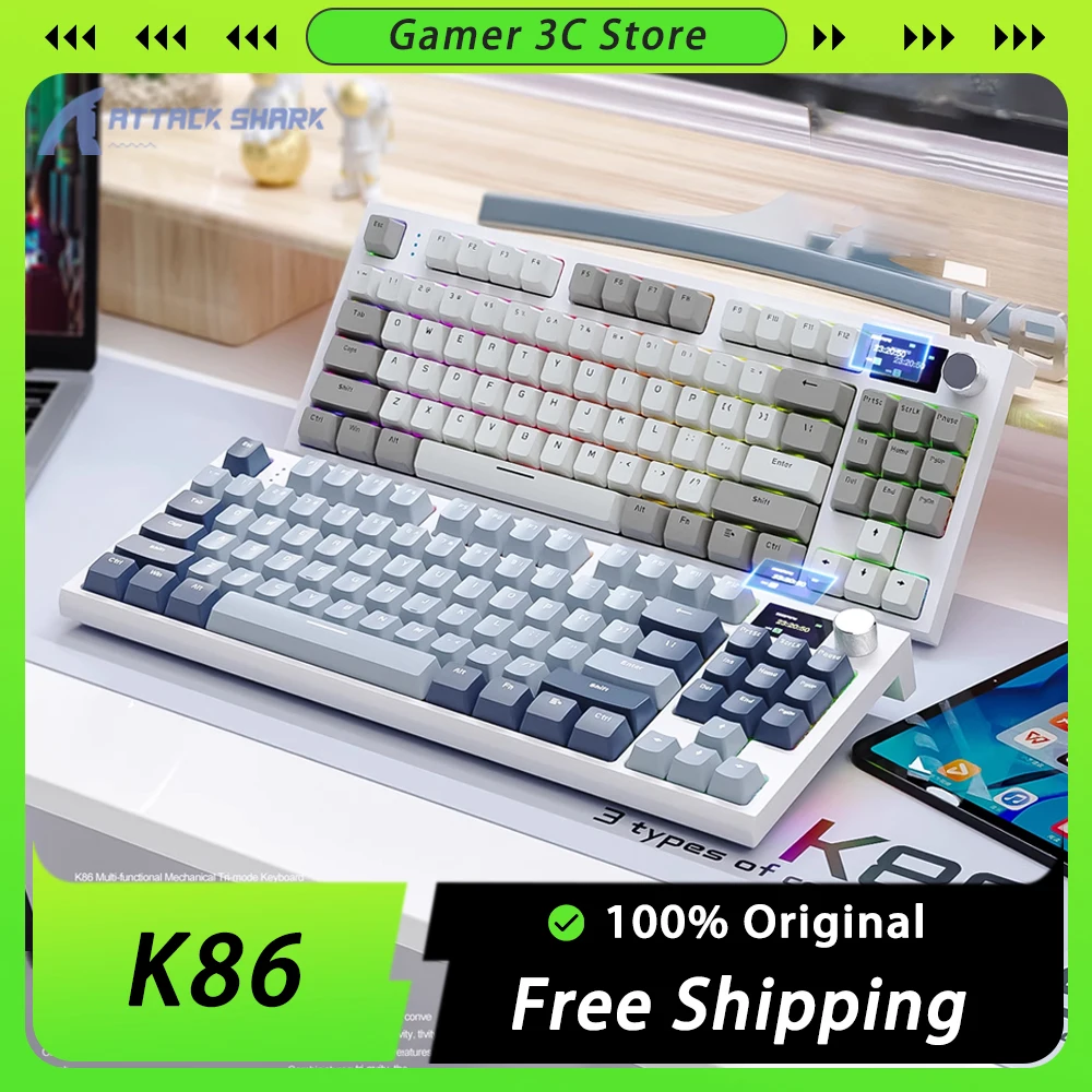 

Attack Shark K86 Mechanical Keyboard TFT Screen Multifunctional Knob Three Mode Gaming Keyboard RGB Gasket Hot Swap Pc Gamer Mac