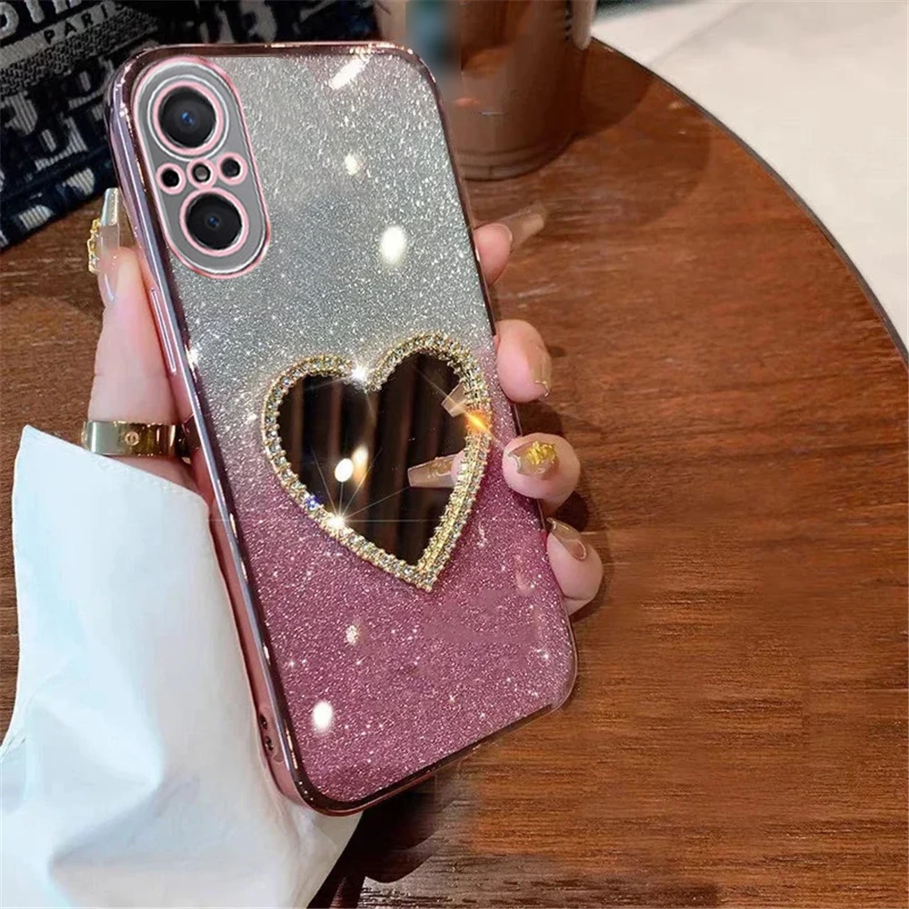 Love Heart Mirror Gradient Glitter Soft Silicone Case