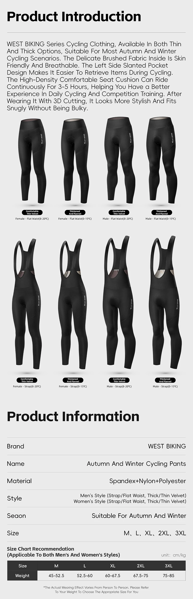 Description Picture 4 of itemWEST BIKING Men Women Autumn Winter Thermal Fleece Cycling Bib Tights Mountain Bike Cycling Pants Pro Team Mtb Long Pant
