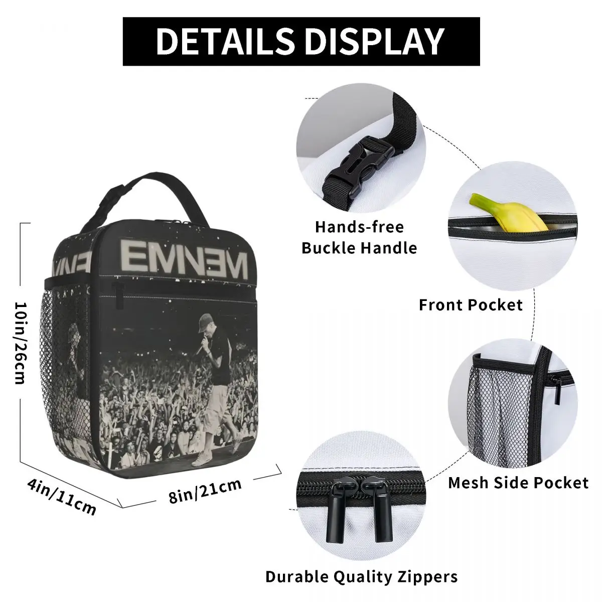 Thermal Insulated Lunch Bag for School Portable Bento Box Cooler Thermal Lunch Boxes Eminem Slim Shady Music Rap