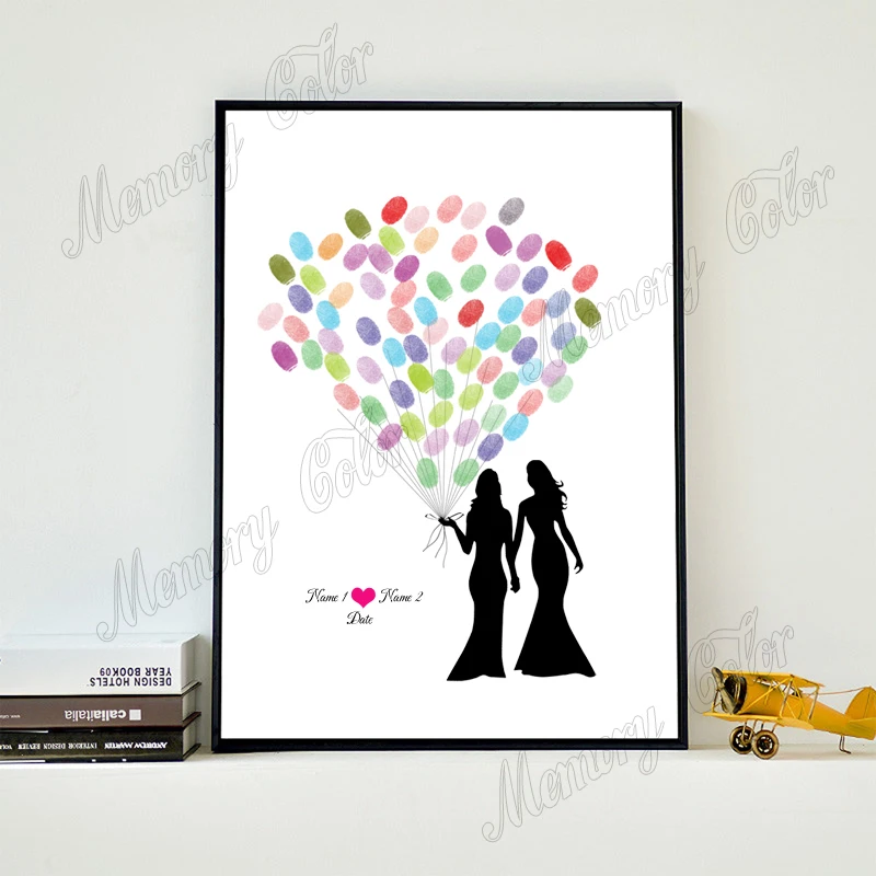 Personalized Name Date Canvas Fingerprint DIY Signature Painting For Gays Wedding Party Decoration (No Frame,Ink Pad Included)