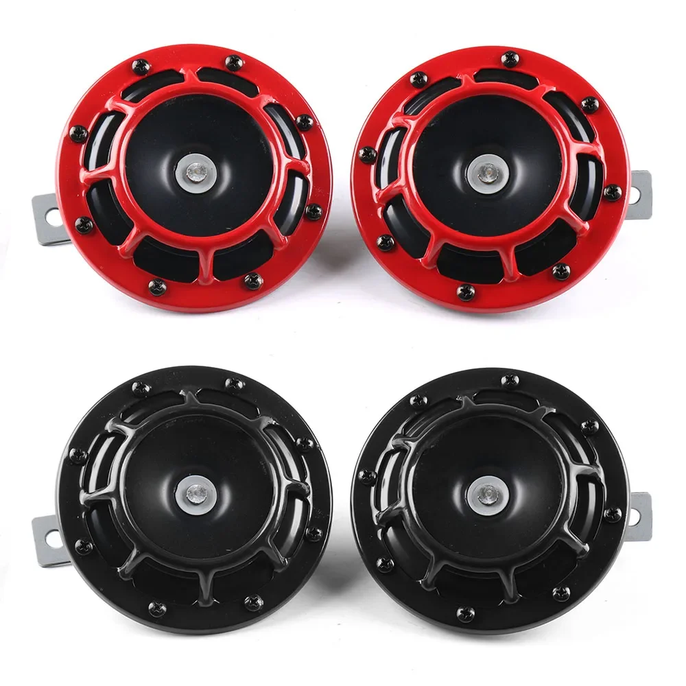 2Pcs/set Red Hella Super Loud Compact Electric Blast Tone Air Horn Kit 12V 115DB Car Disc Horn For Motorcycle Car Accessories