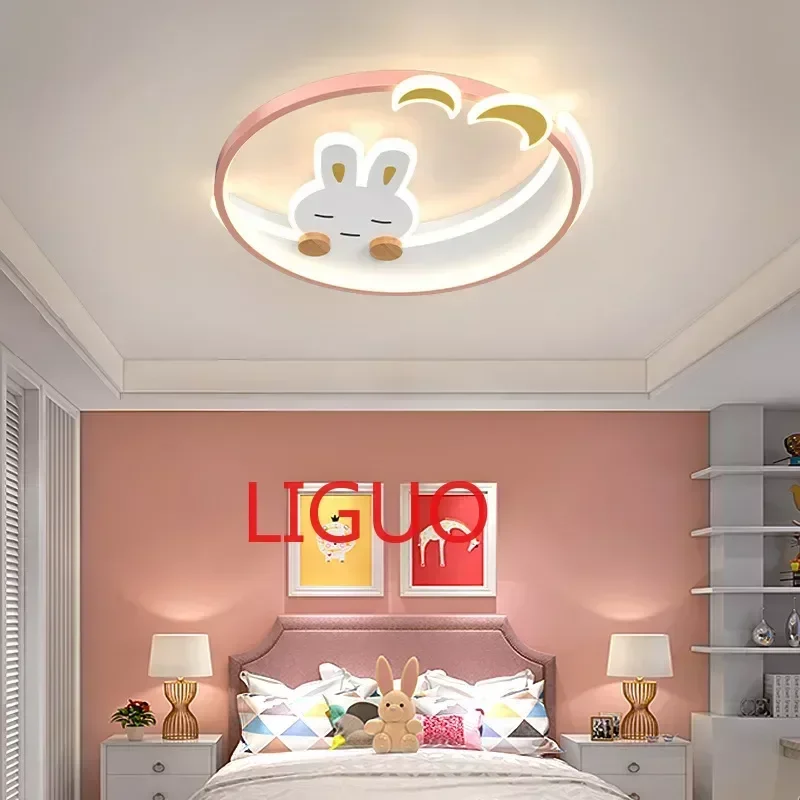

Children's Crescent Moon White Rabbit Ceiling Lamp Chandelier for Kids Room LED Lighting Bedroom Luster Home Decor Study Attic