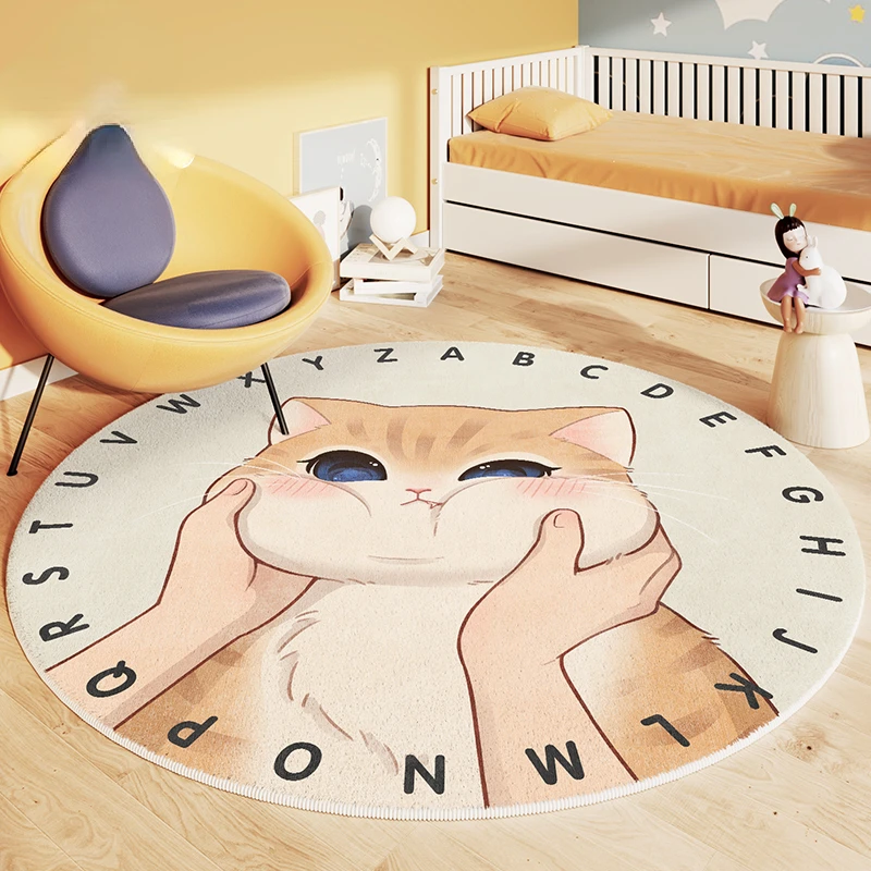 

Cartoon style Children Bedroom Decor Carpet Fluffy Soft Carpets for Living Room Cute Bedside Plush Mat Home Large Area Round Rug